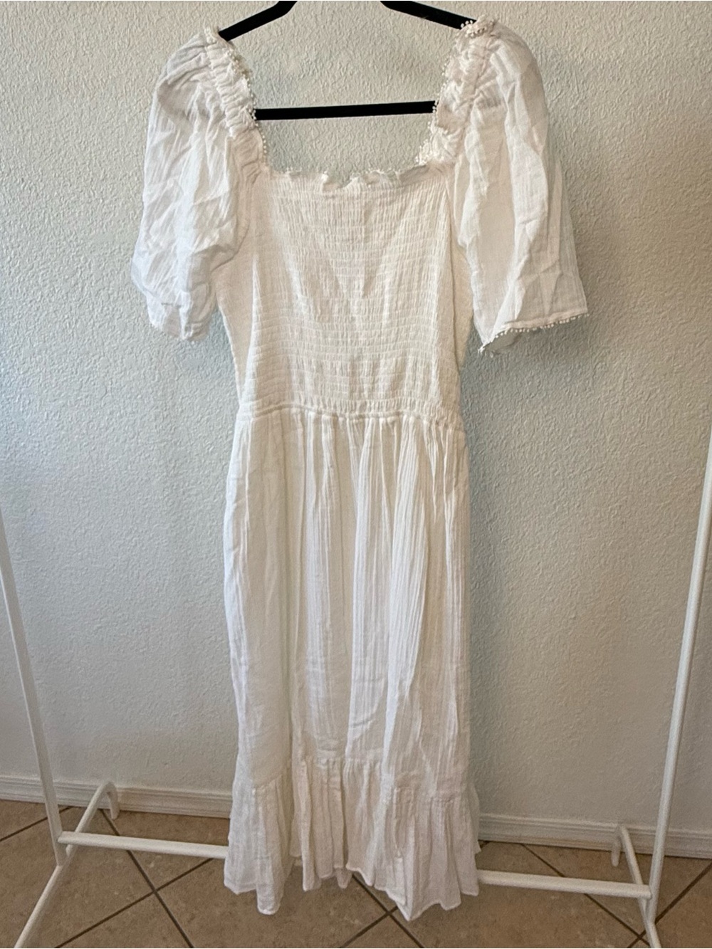 Rebecca Taylor Women's White Midi Dress with Puff Sleeves - Picture 2 of 4